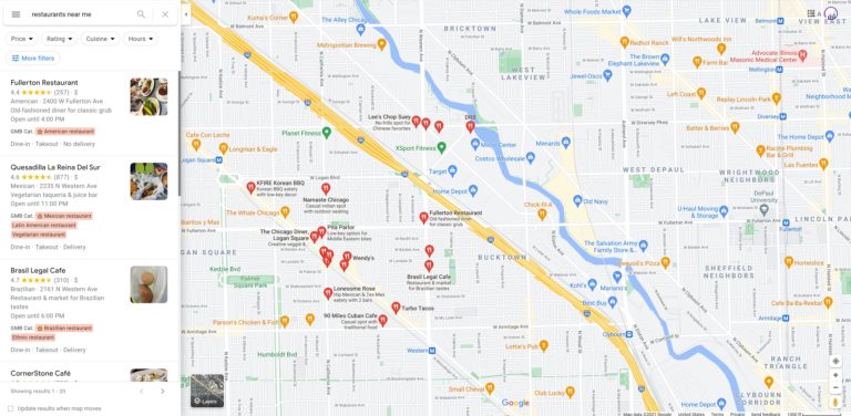 A screenshot of a search on Google Maps