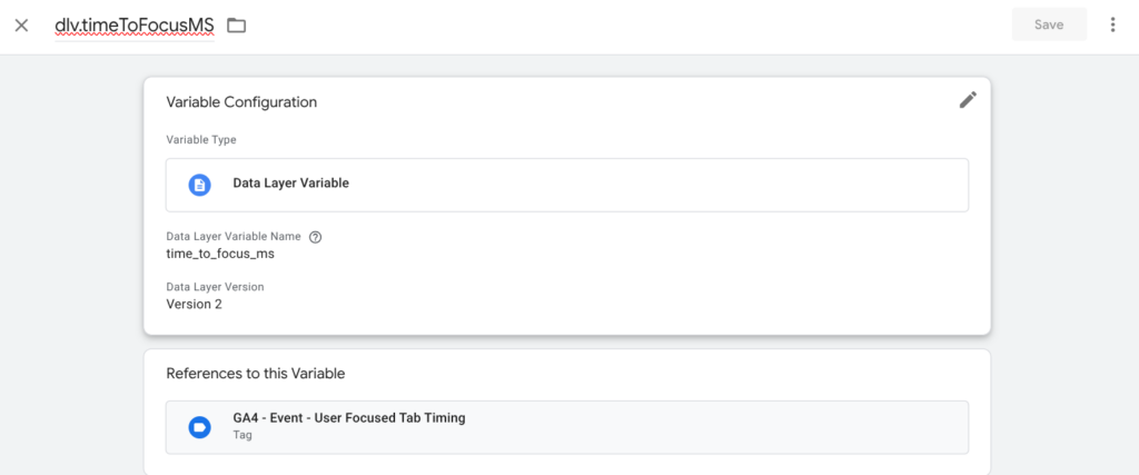 Data Layer Variable - Time to Focus