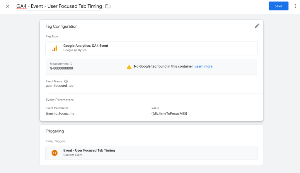 Custom Event - User Focused Tab Timing