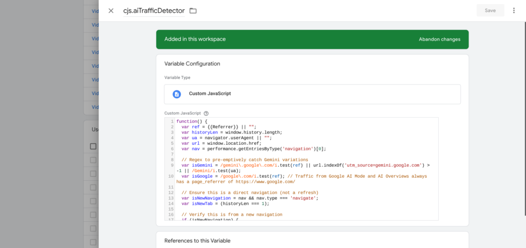 Custom Javscript Variable - AI Traffic Detector