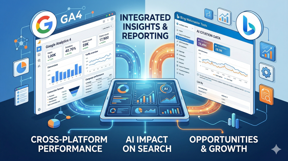 Integrating Google Analytics 4 traffic data with Bing Webmaster Tools AI Citation data